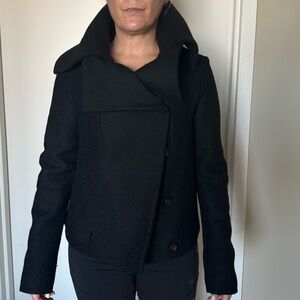Jil Sander asymmetrical black wool coat, 34